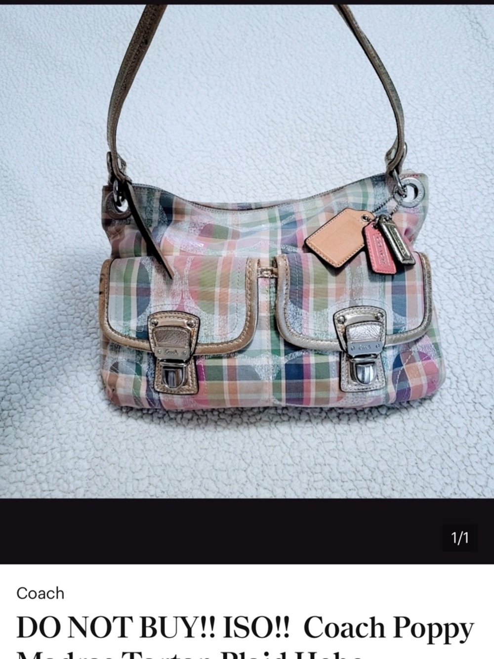 IN SEARCH OF !! Coach Pastel Plaid Shoulder Bag with Leather Trim